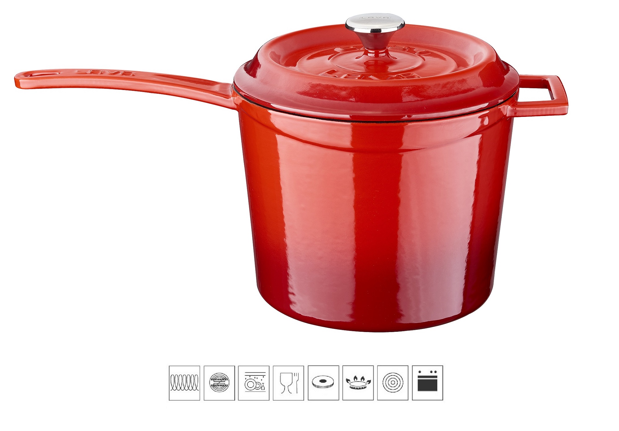 LAVA METAL Litinový vysoký rendlík 18 cm - červený