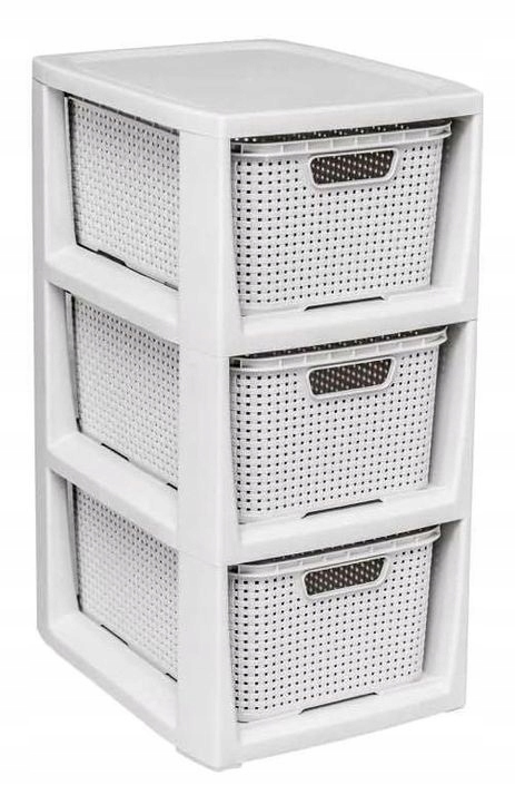 Branq Komoda Rattan - 3 košíky antická bílá