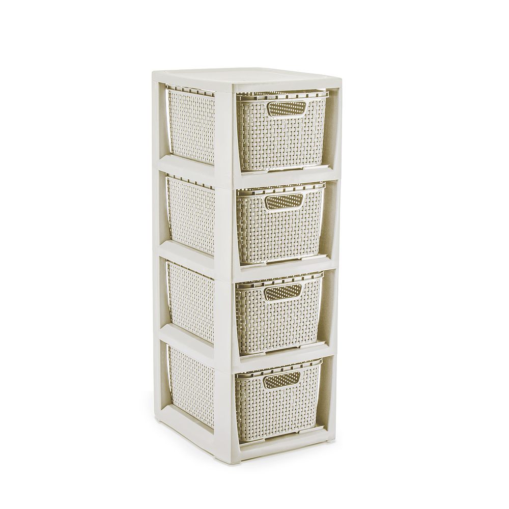 Branq Komoda Rattan - 4 košíky antická bílá