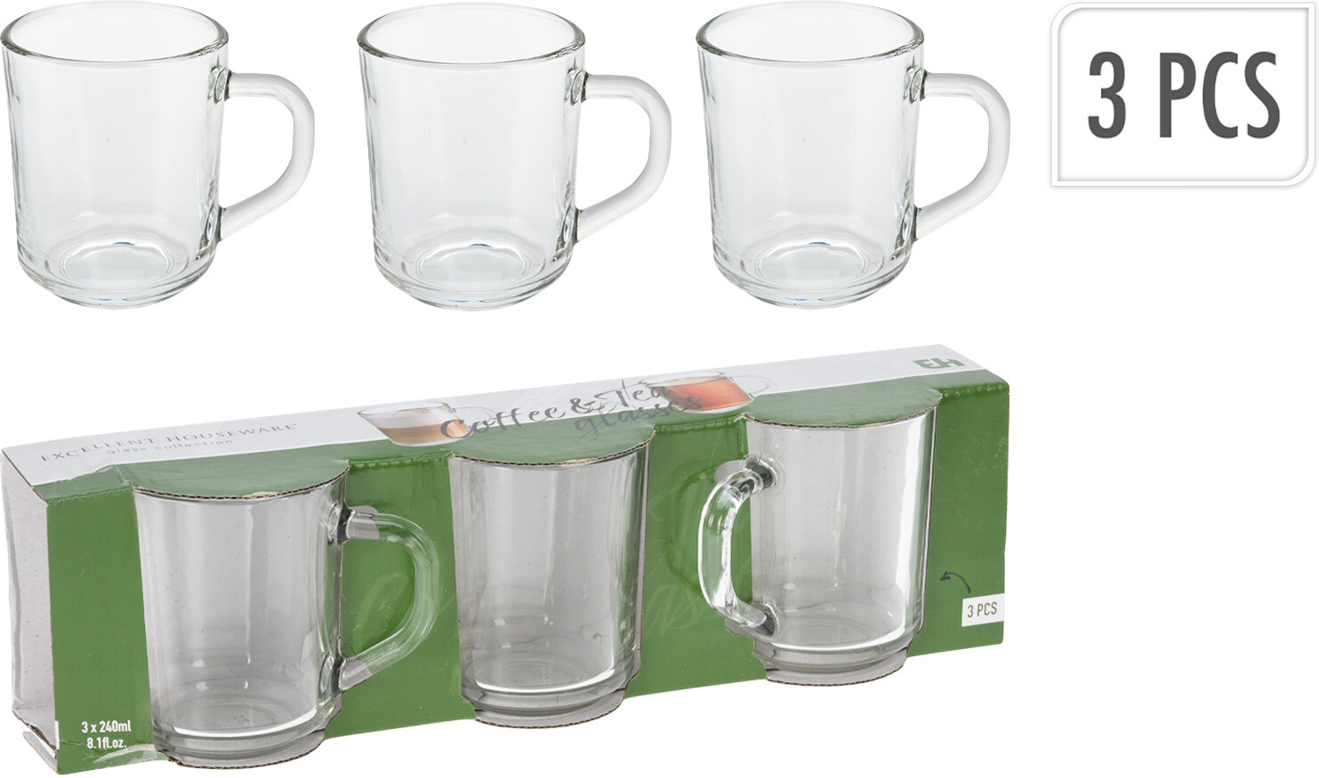 Koopman COFFEE TEA sada sklenic 240ml - 3 ks