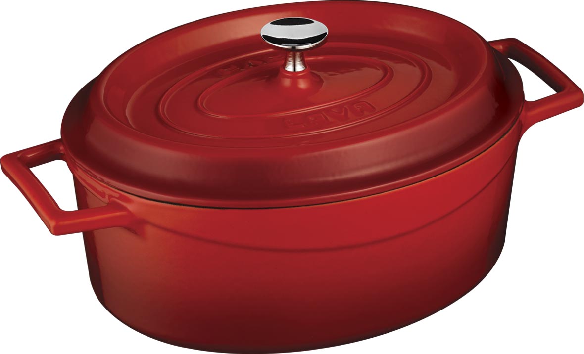 LAVA METAL Litinový hrnec oválný 29cm - červený