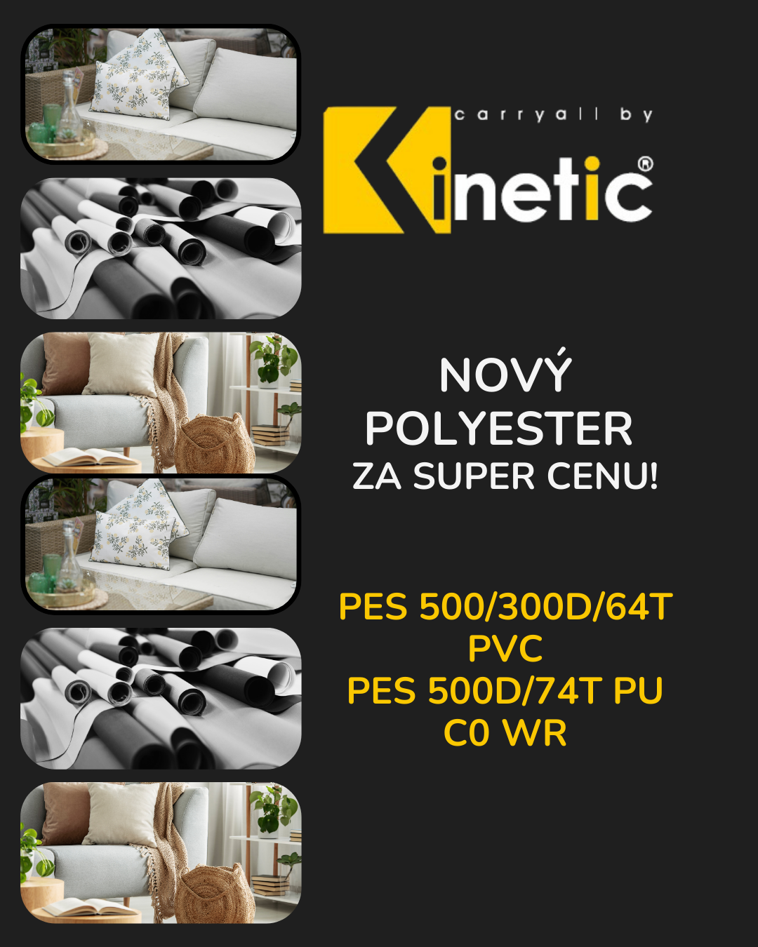 💧Odolná polyesterová tkanina 500D s PU zátěrem a PFAS-free úpravou