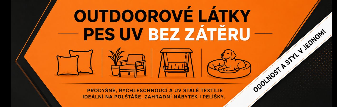 Nová kolekce outdoorových látek PES UV bez zátěru – prodyšné, rychleschnoucí a UV stálé textilie na polštáře, zahradní nábytek a pelíšky.