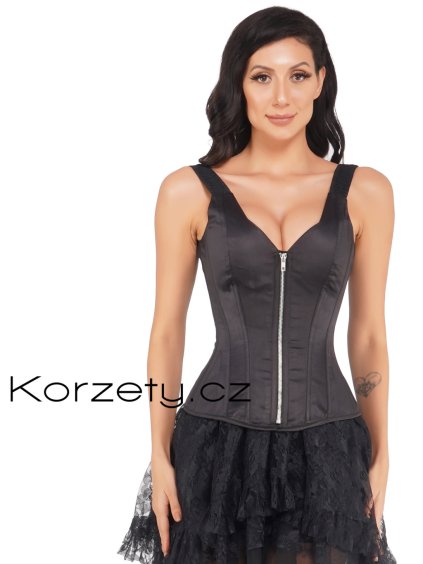 korzet na zip s raminky z cerneho satenu s podsivkou z bavlny