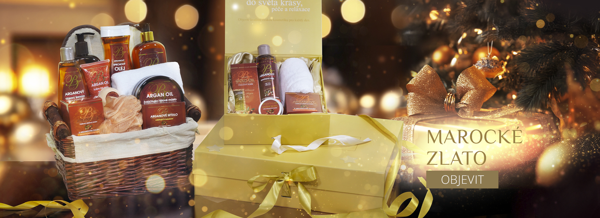 Dárkový koš a dárkové boxy kosmetiky s arganovým olejem s nádechem luxusu