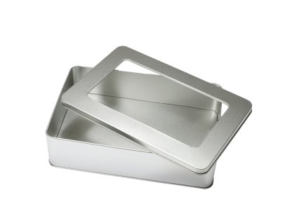 Plechový box stříbrný otevřený
