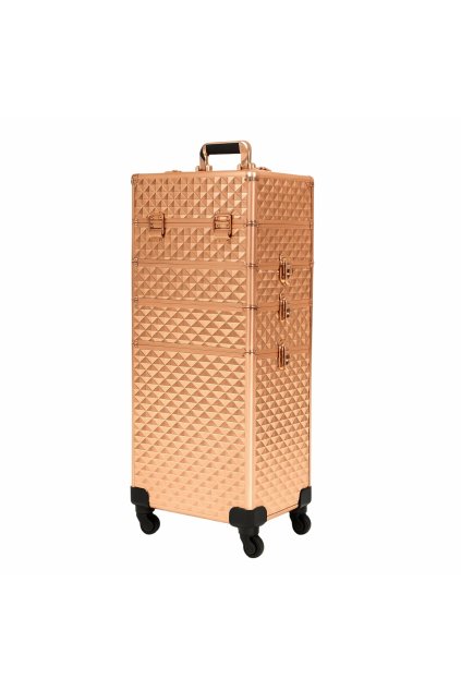 Velký kosmetický kufr na kolečkách, zlato-růžový