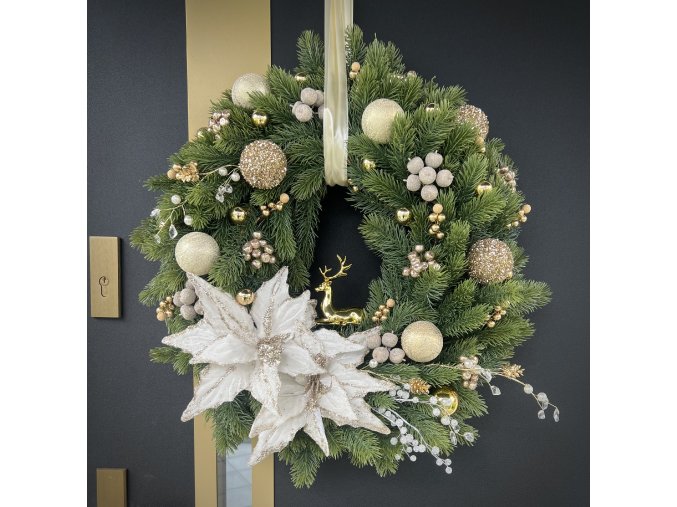 Vánoční věnec 55cm champagne, umělé jehličí