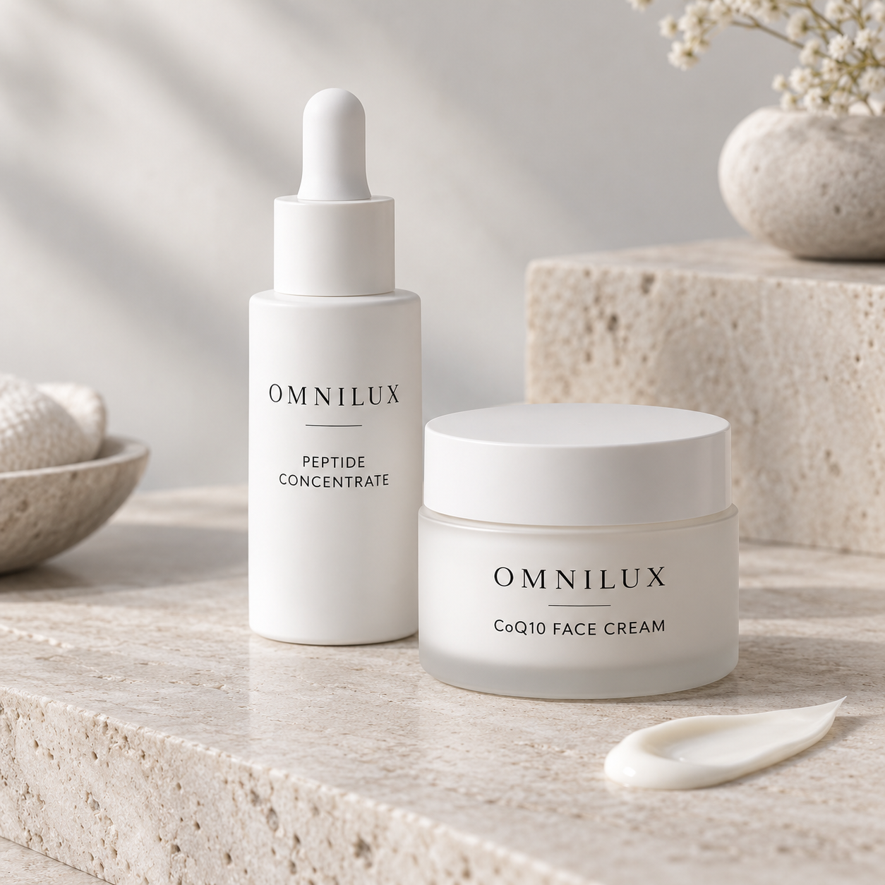 Omnilux Peptide Concentrate a CoQ10 Face Cream pro péči po LED terapii