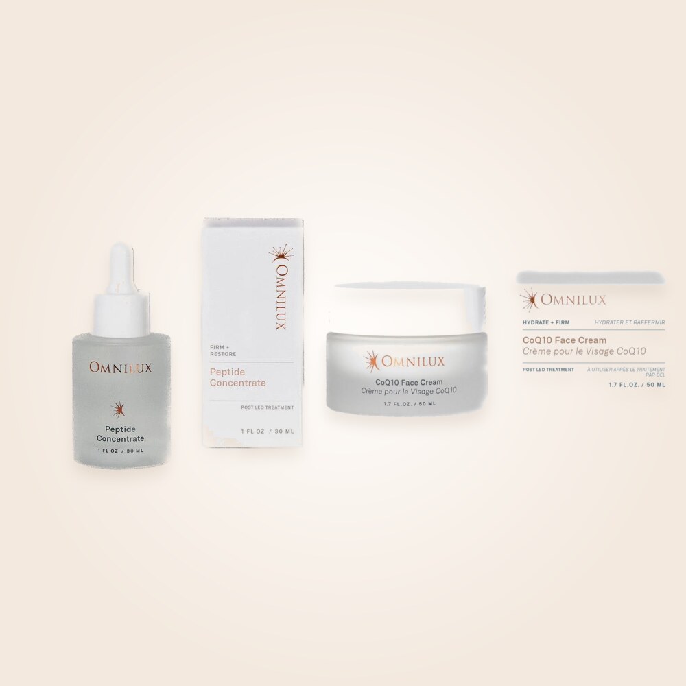 Omnilux Peptide Concentrate a CoQ10 Face Cream pro následnou péči po LED terapii
