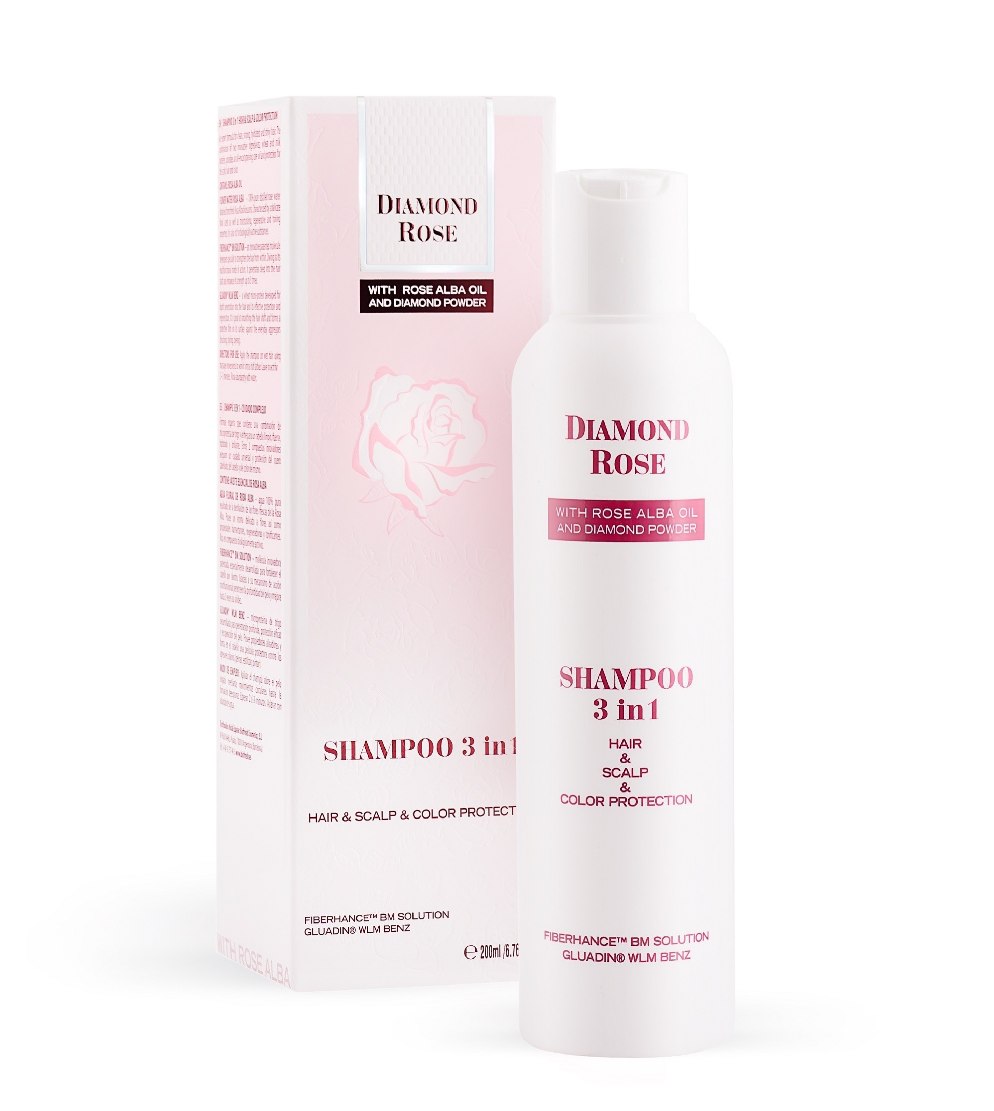Posilující, ochranný a rozjasňující šampon 3v1 pro barvené vlasy a citlivou pokožku hlavy s obsahem bílé růže 200 ml