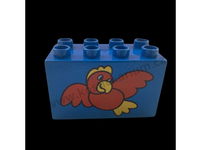 Lego® Duplo® Kostka 2x4x2 modrá s potiskem - červený papoušek