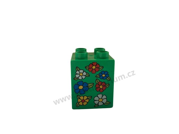 Lego® Duplo® Kostka 2x2x2 zelená s potiskem - sedm květin