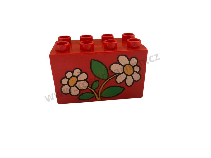 Lego® Duplo® Kostka 2x4x2 červená s potiskem - kopretiny