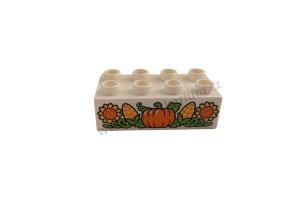 Lego® Duplo® Kostka 2x4 bílá s potiskem - slunečnice, kukuřice a dýně