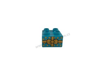Lego® Duplo® Kostka 2x2 modrá s potiskem - dárek se žlutou stuhou