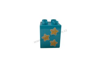 Lego® Duplo® Kostka 2x2x2 světle modrá s potiskem - hvězdy