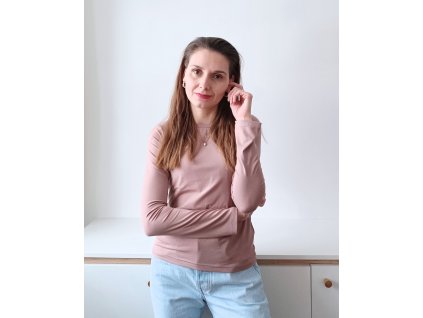 Dámské tričko z viskózy s dlouhým rukávem starorůžové