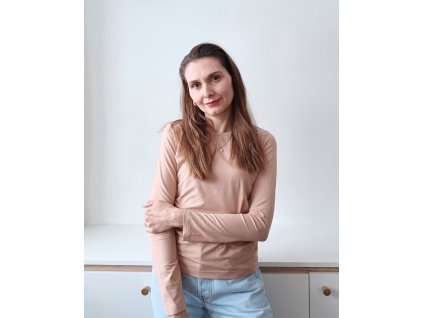 Dámské tričko z viskózy s dlouhým rukávem pískové