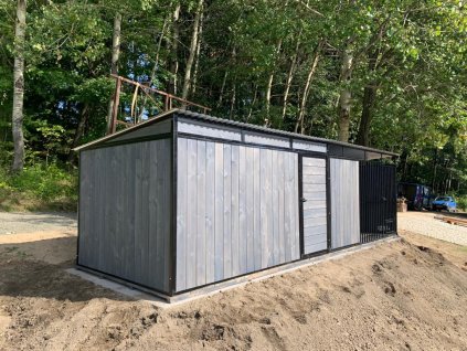 ČERNY KOVOVÝ KOTEC S ÚLOŽNÝM PROSTOREM 6x2m ANTRACIT