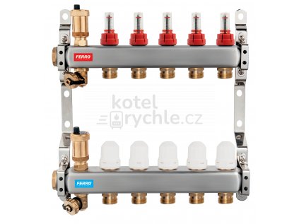Rozdělovač nerez s průtokoměry a uzav. ventily, 6 okruhů SN-RZPU06S