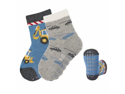 Ponožky Sterntaler protiskluzové 2 páry Bagr+autíčka světle modrá