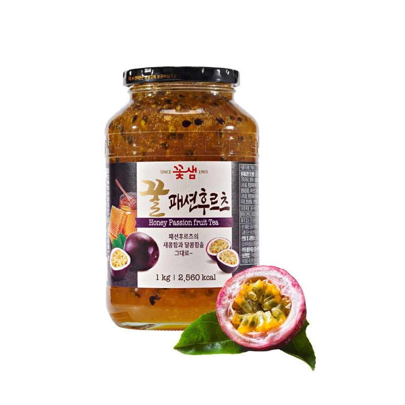 Sklenice 1 kg korejského Marakuja čaje Kotsam a čerstvá passion fruit – tropická chuť