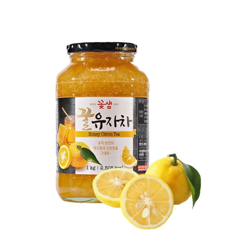 Sklenice 1 kg korejského Yuzu čaje Kotsam a čerstvé plody yuzu – vitamin C a antioxidanty