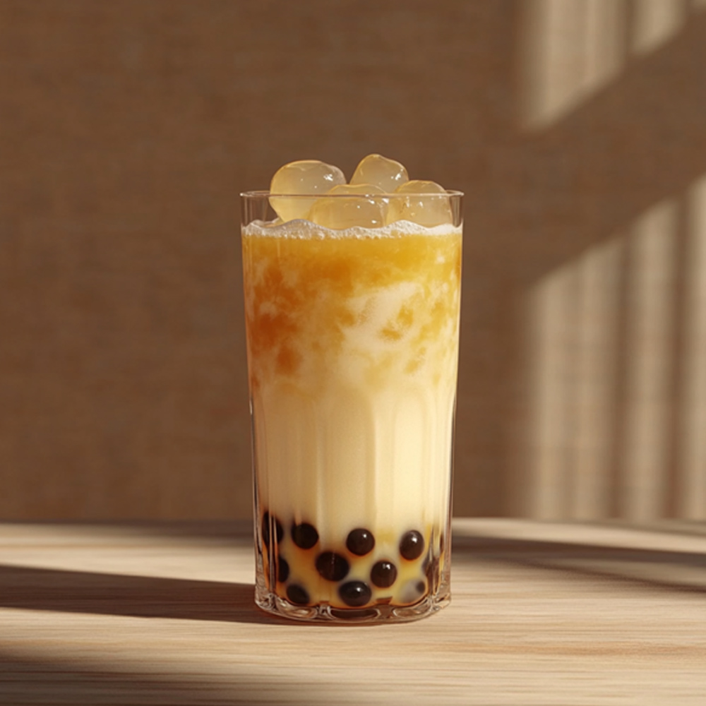Yuzu mléčný bubble tea KOTSAM s tapiokovými perlami a ledem