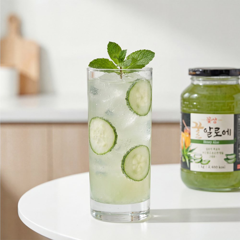 Aloe Vera Cooler s okurkou, mátou, ledem a sirupem Kotsam Aloe Vera