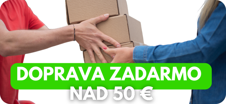 Doprava zdarma pri nákupe nad 50 € – ilustrácia kuriérov a dodávky s balíkmi