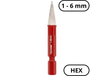 Kužeľová diamantová brúsna korunka TEDIAM PRO HEX 1–6 mm