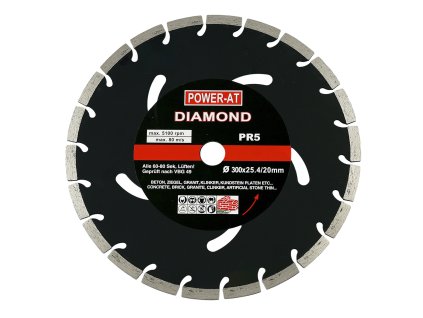 Diamantový segmentový kotúč POWER AT 300 × 25,4 mm – na betón, kameň a dlažbu