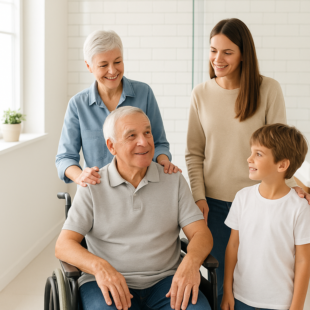 Rodina používá bezpečnou koupelnu