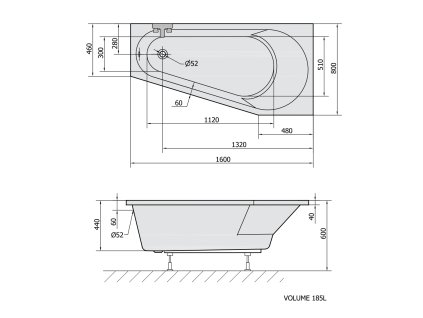 Polysan Projekta 160 x 80 cm vana asymetrická akrylátová pravá 21111
