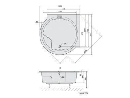 Polysan Royal Corner 173 x 179 cm vana atypická akrylátová 74211