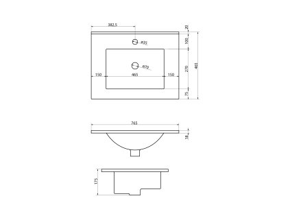 Sapho Slim keramické umyvadlo 75 x 46 cm bílé 1601-75