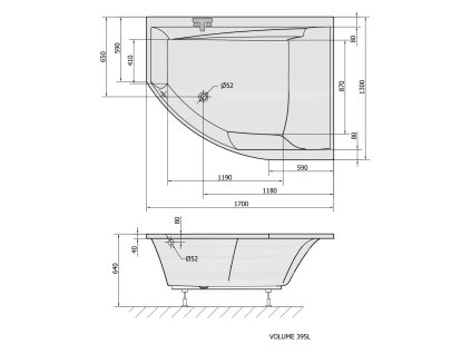 Polysan Tandem R 170 x 130 cm vana asymetrická akrylátová pravá 07611