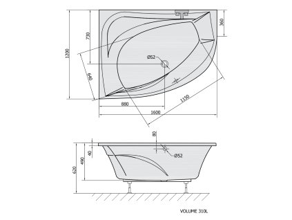 Polysan Tanya L 160 x 120 cm vana asymetrická akrylátová levá 65119