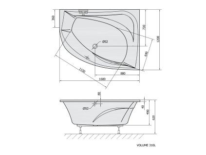 Polysan Tanya R 160 x 120 cm vana asymetrická akrylátová pravá 66119