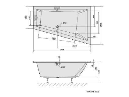 Polysan Triangl R 180 x 120 cm vana asymetrická akrylátová pravá 20611