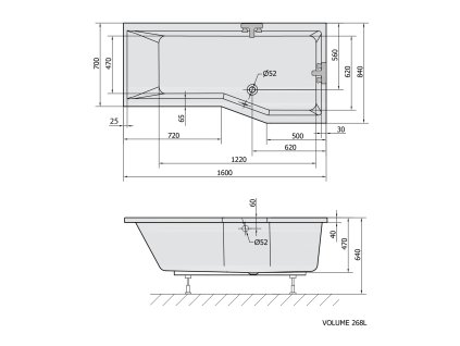 Polysan Versys R 160 x 85 cm vana asymetrická akrylátová pravá 15611