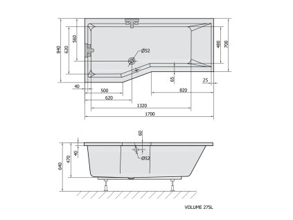 Polysan Versys L 170 x 85 cm vana asymetrická akrylátová levá 70111