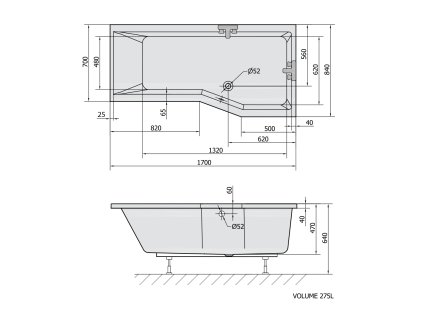 Polysan Versys R 170 x 85 cm vana asymetrická akrylátová pravá 70611