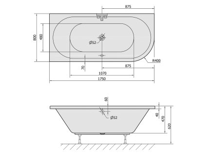 Polysan Viva L 175 x 80 cm vana asymetrická akrylátová levá 70119