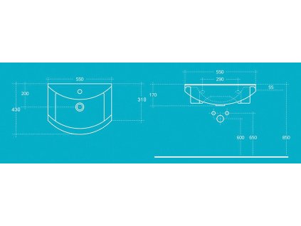 Aqualine Zero 6055 umyvadlo nábytkové 55 x 43,5 cm