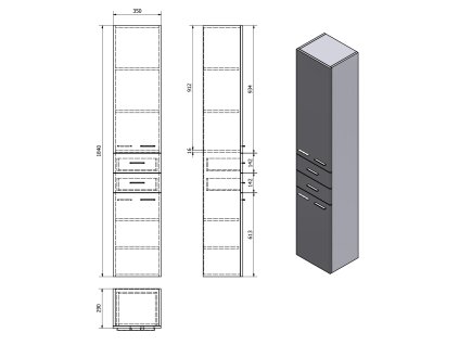 Aqualine ZOJA / KERAMIA FRESH 51220 vysoká skříňka 184 cm bílá