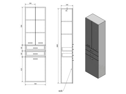 Aqualine ZOJA / KERAMIA FRESH 51293 vysoká skříňka 184 cm bílá