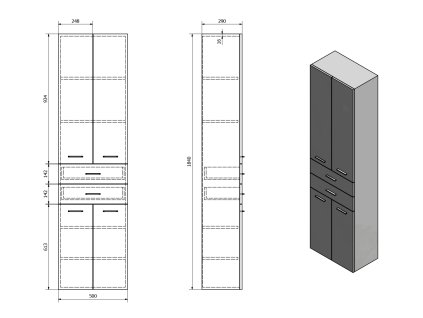 Aqualine ZOJA / KERAMIA FRESH 51291 vysoká skříňka 184 cm bílá