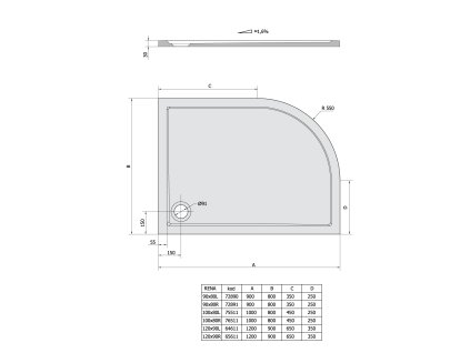 Polysan RENA R 100 x 80 cm sprchová vanička 76511 litý mramor pravá